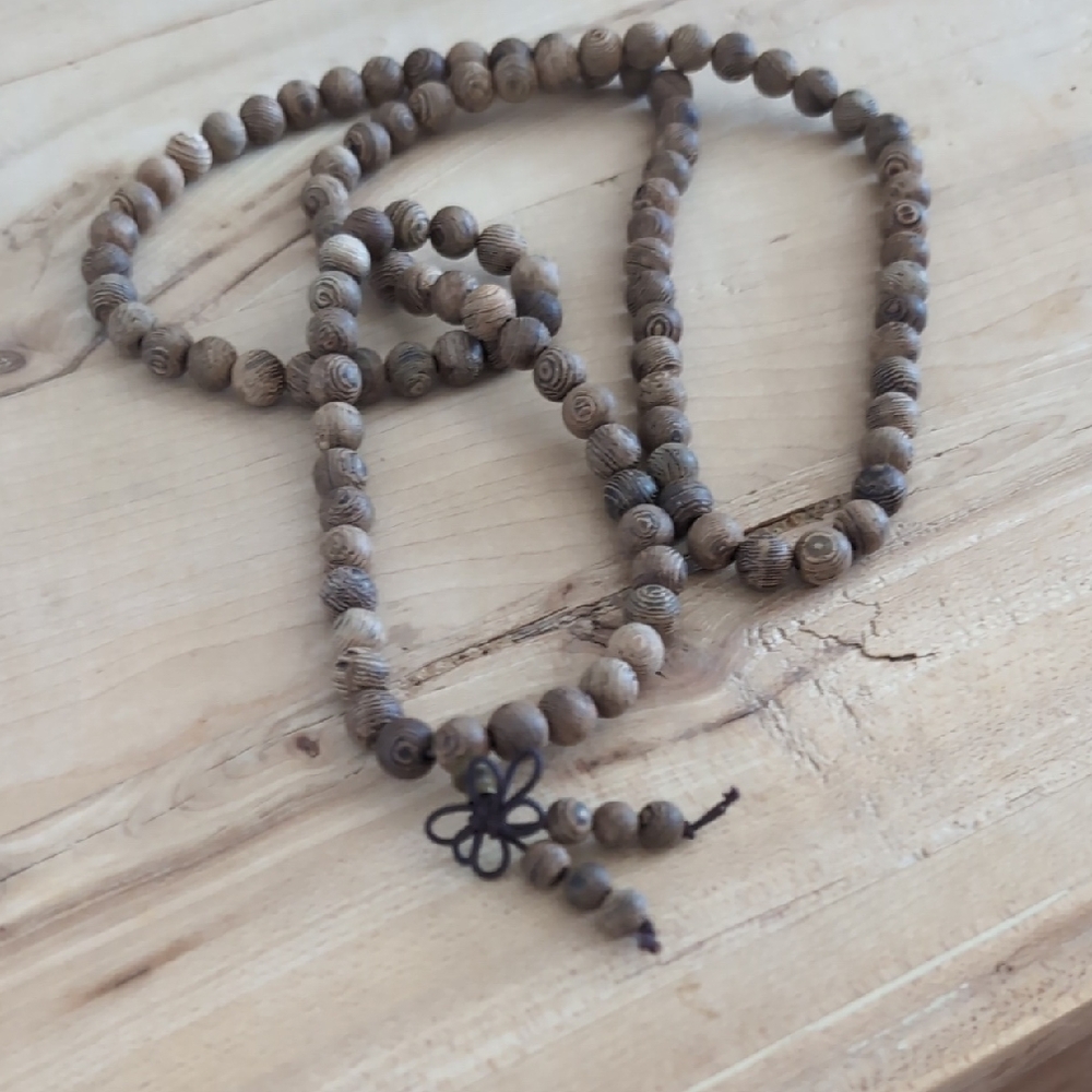 Wooden Bead Mala Necklace - Natural Brown